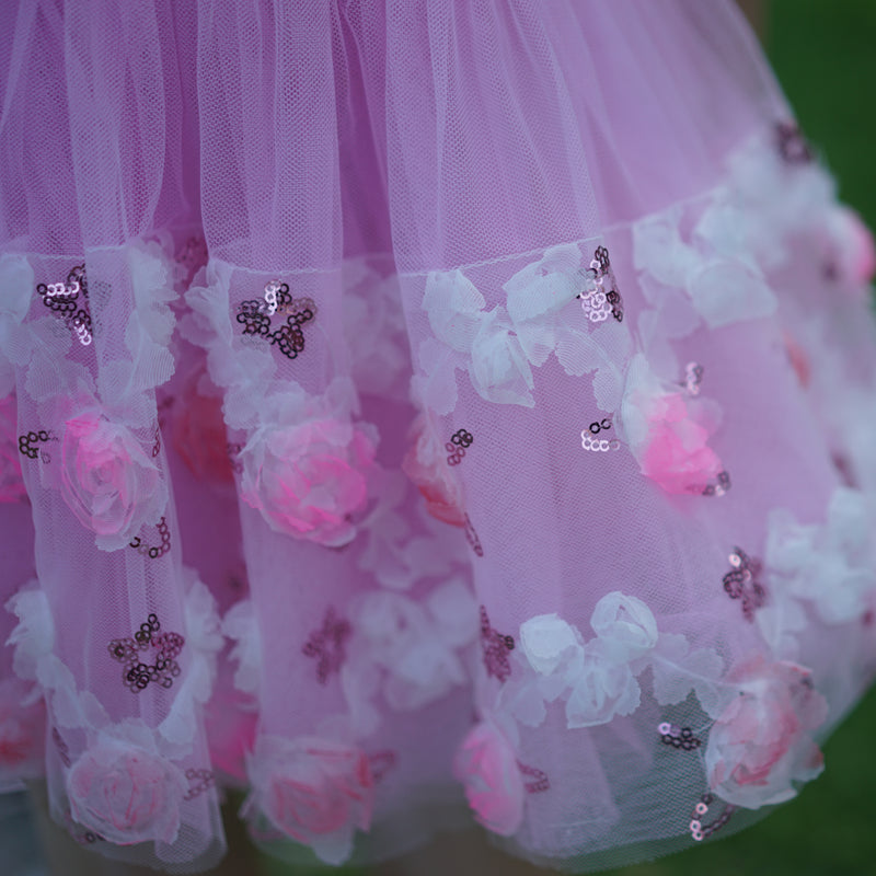 Pink 3-D Rose Sequins Tutu Skirt