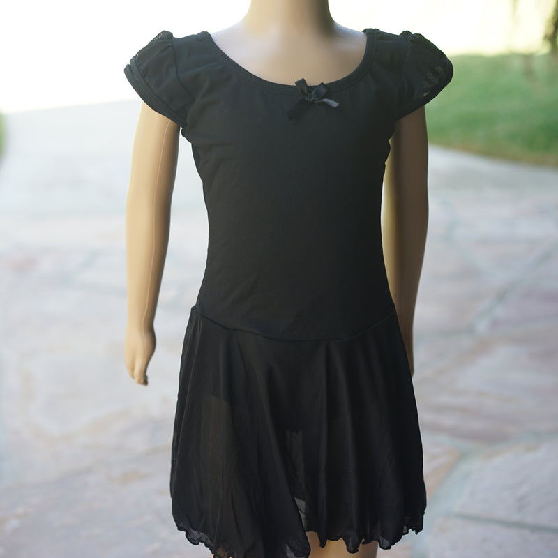 Black Skirted 2 Layer Short Sleeve Leotard