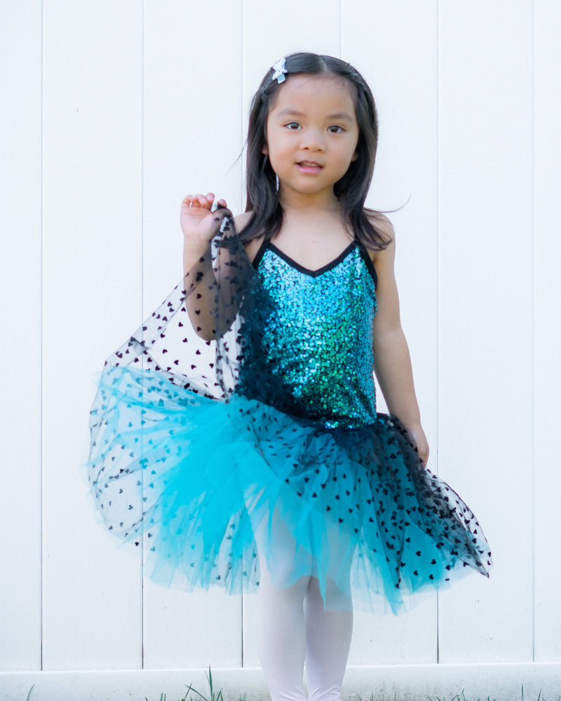 Teal/Black Sequins & Hearts Ballet Dress