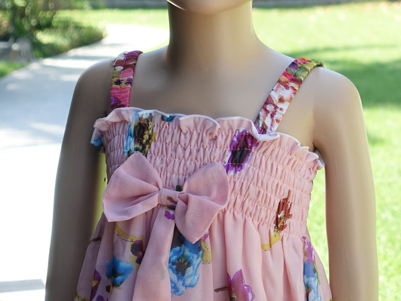 Pink Coral Floral Chiffon Baby Doll Dress