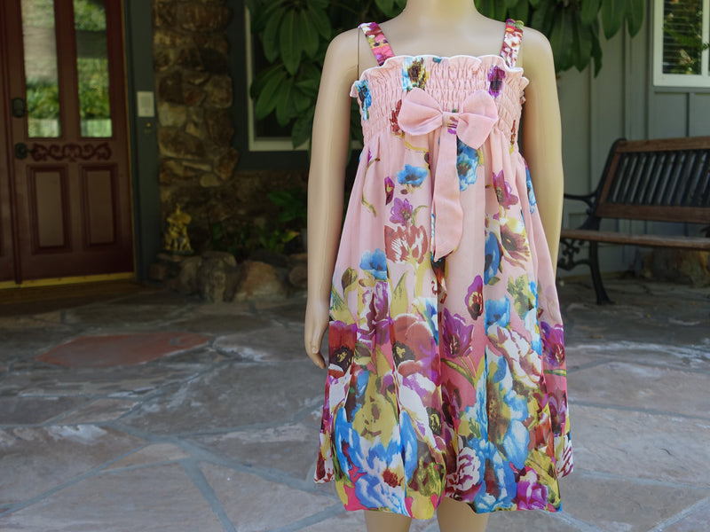 Pink Coral Floral Chiffon Baby Doll Dress