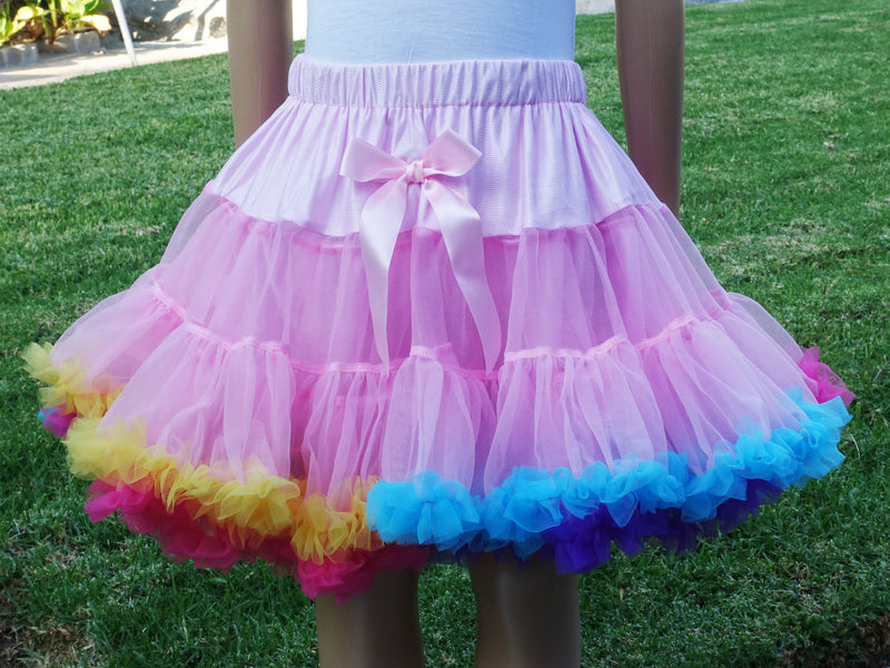 Pink Rainbow Trim Chiffon Tutu Skirt