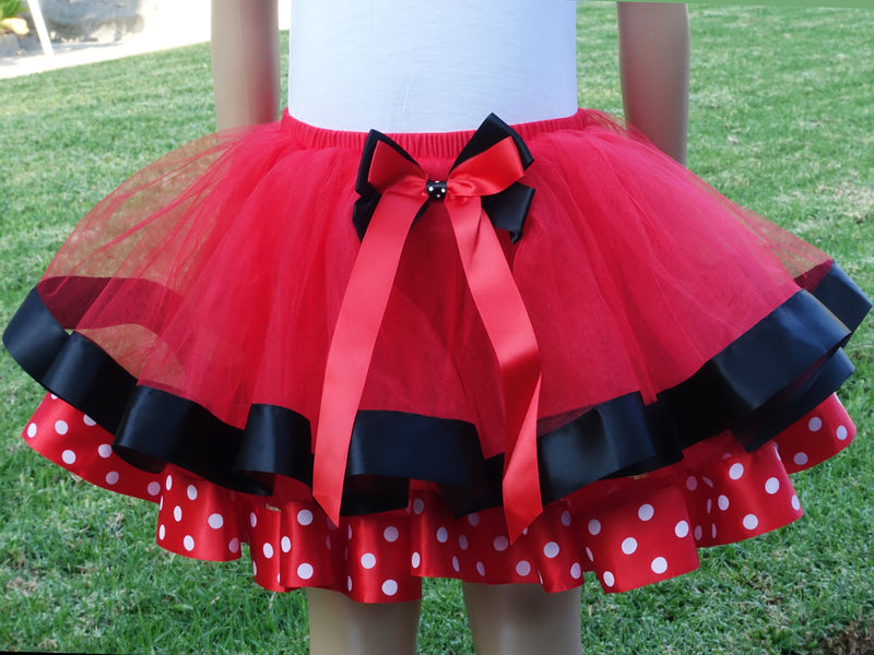 Red Black Minnie Polka dot  Ribbon Tutu Skirt