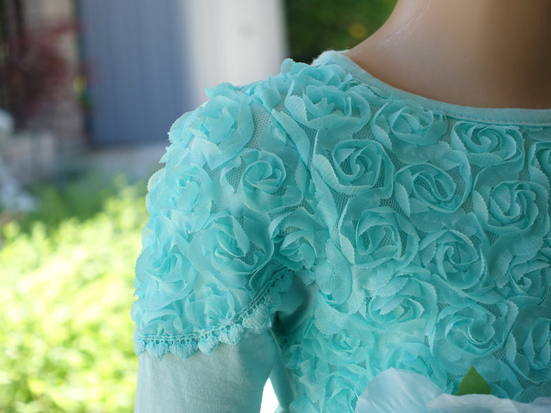 Teal 3-D Flowers Long Sleeve Dress