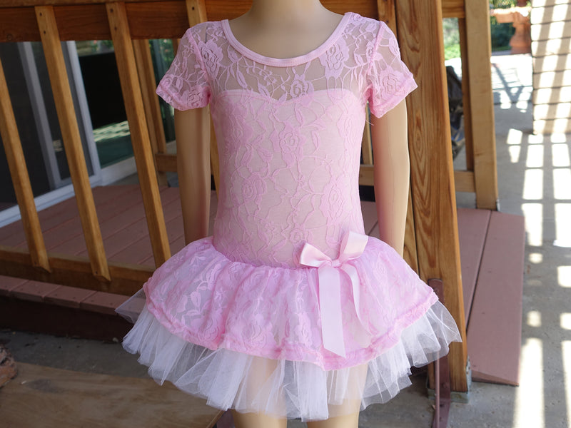 Pink Lace Short Sleeve Ballet Dress