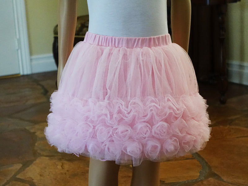 Pink 3-D Rose Trim Tutu Skirt