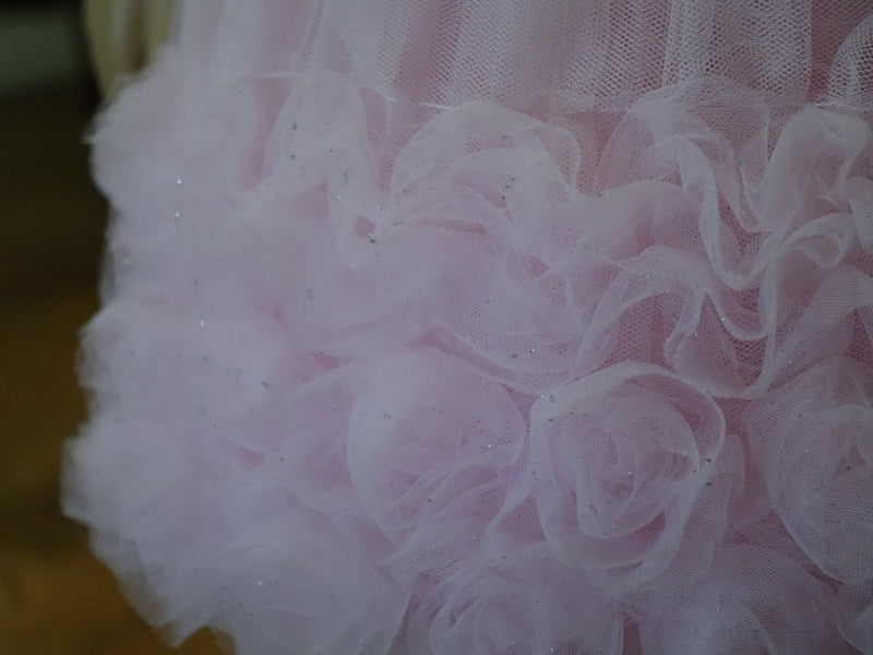 Pink 3-D Rose Trim Tutu Skirt