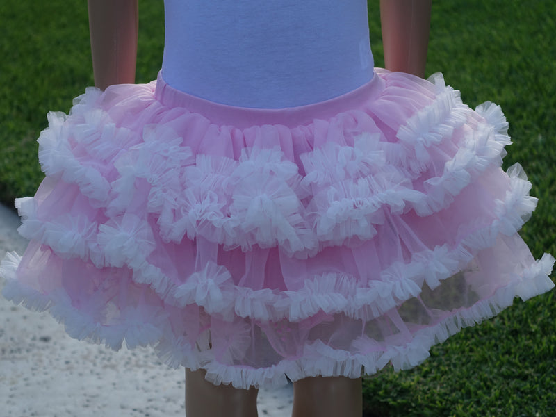 Baby Pink White Ruffle Trim Tutu Skirt