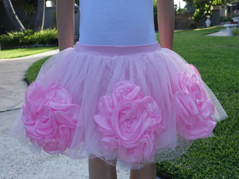 Pink 6 3-D Flower Tutu Skirt