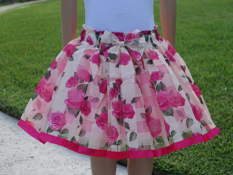 Hot Pink Ribbon Rose Chiffon Tutu Skirt