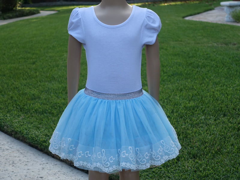 Blue Music Note Lace Trim Tutu Skirt