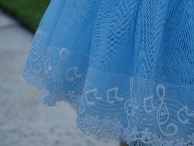 Blue Music Note Lace Trim Tutu Skirt
