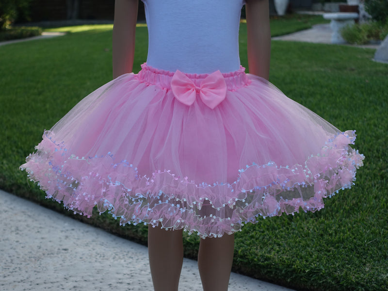 Pink Floral Trim  Tutu Skirt