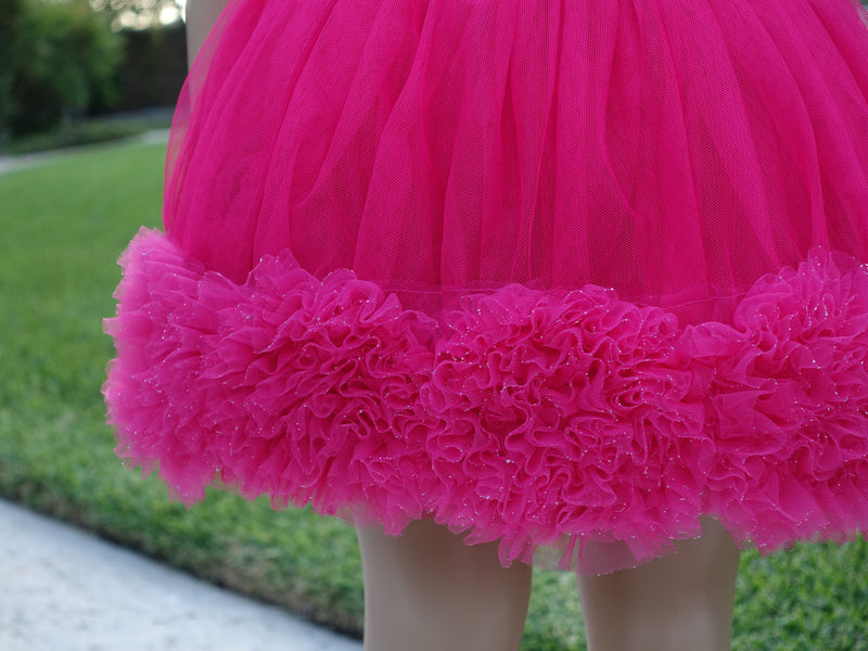 Hot Pink 3-D Rose Trim Tutu Skirt