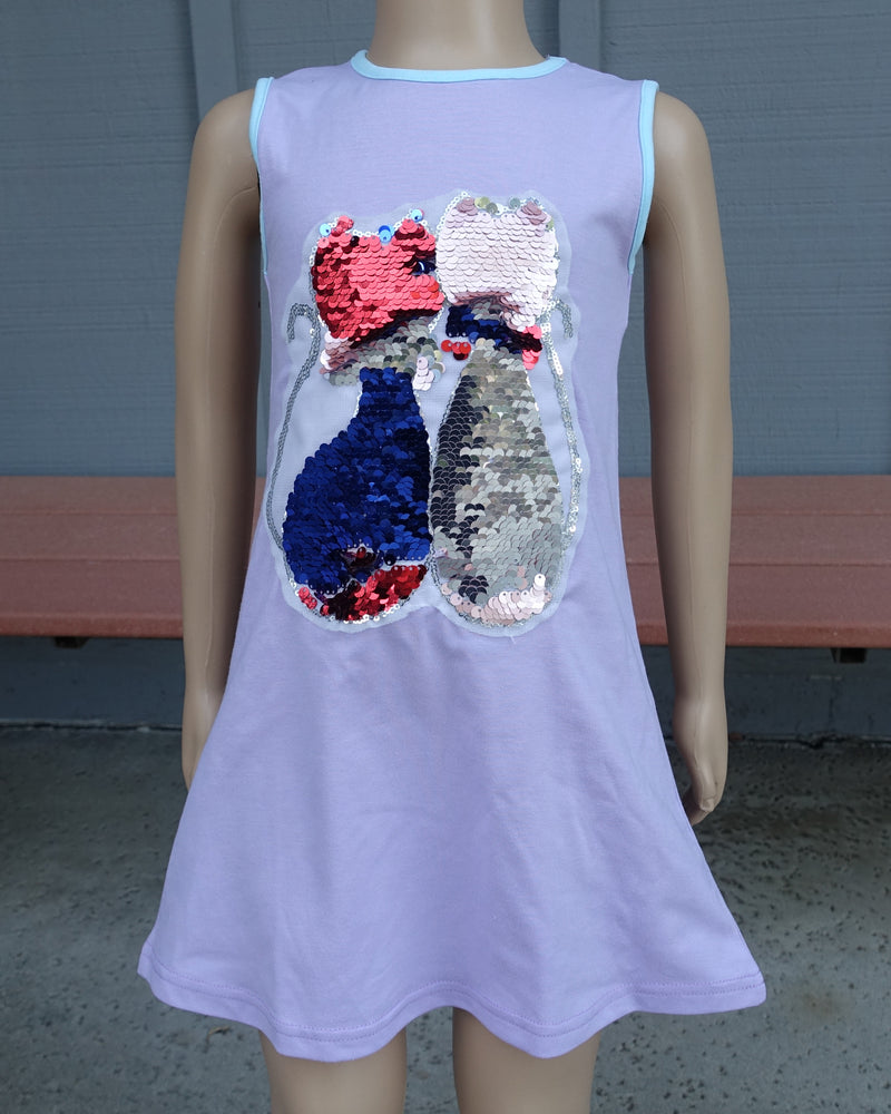 Lavender Reversible Sequins Dual Cat Cotton Dress