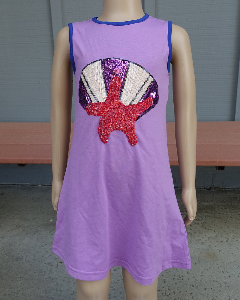 Purple Sequins Starfish Shield  Cotton Dress