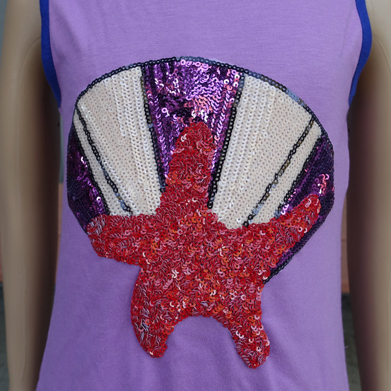 Purple Sequins Starfish Shield  Cotton Dress
