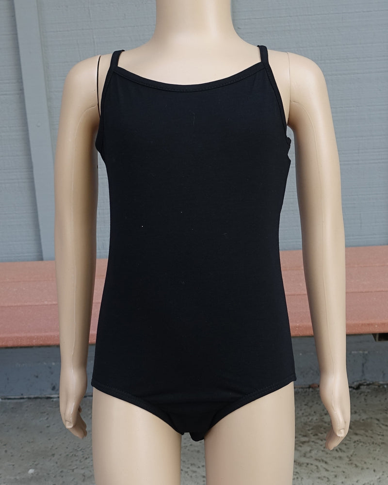 Black Spaghetti Lattice Back Cotton Leotard