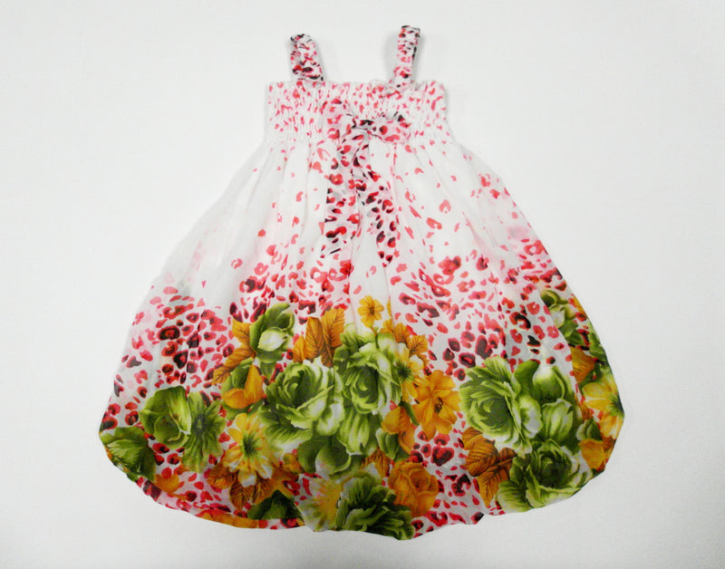 Leopard Lime Green Floral Chiffon Baby Doll Dress