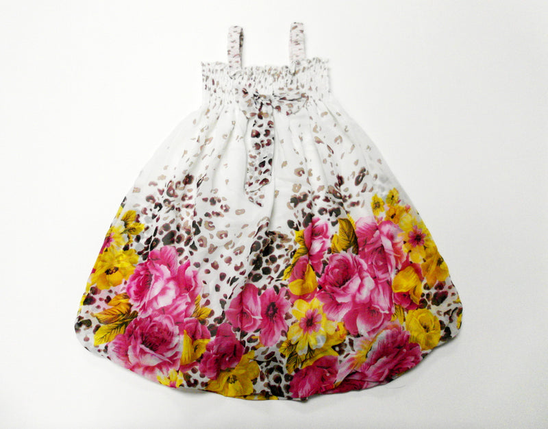 Leopard Hot Pink-Yellow Floral Chiffon Baby Doll Dress