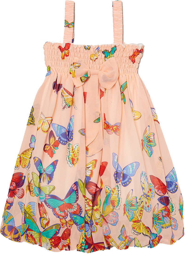 Peach Butterfly Chiffon Baby Doll Dress