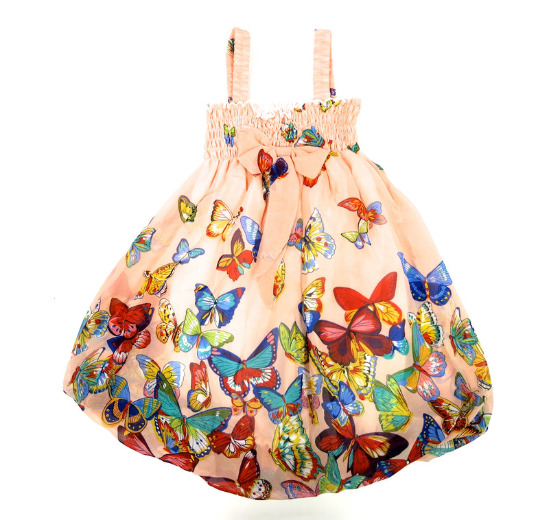 Peach Butterfly Chiffon Baby Doll Dress