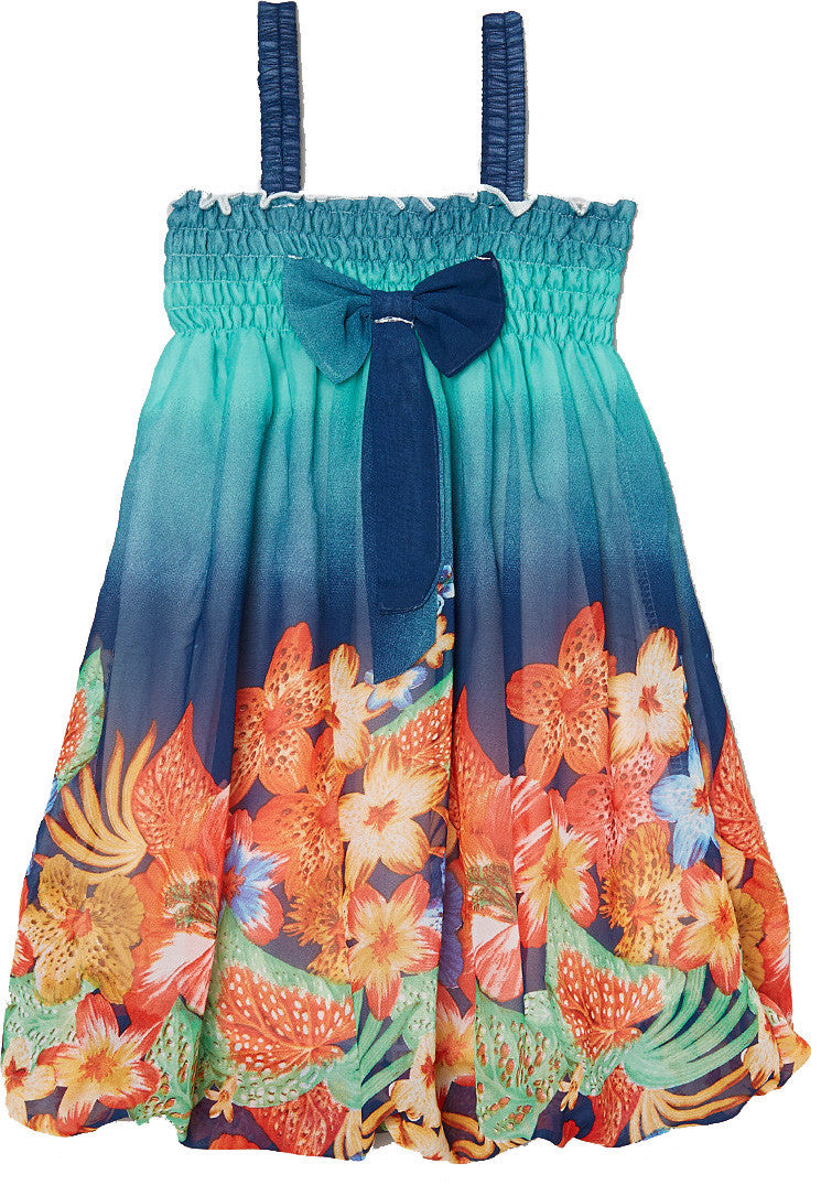 Royal Blue/Teal Floral Chiffon Baby Doll Dress