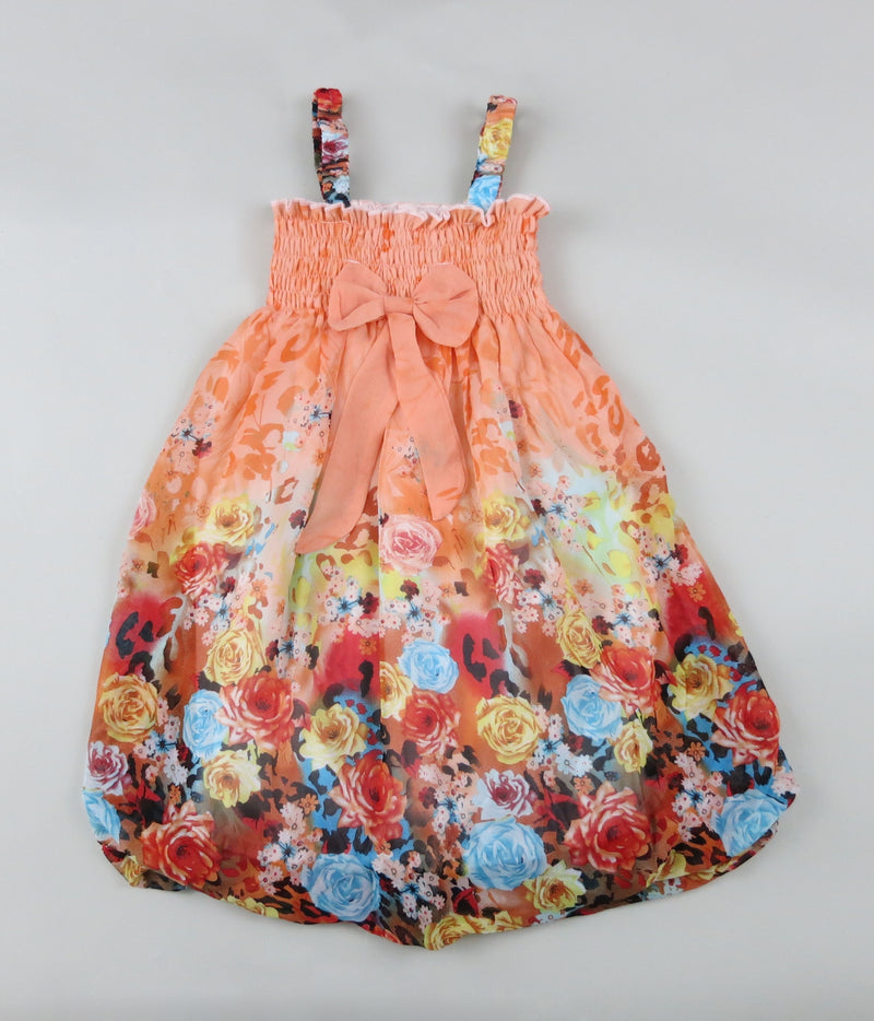 Orange Floral Chiffon Baby Doll Dress