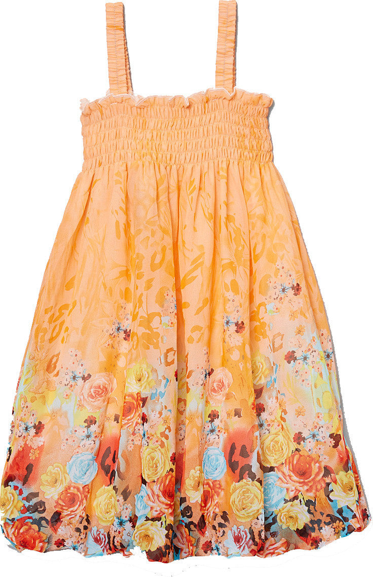 Orange Floral Chiffon Baby Doll Dress
