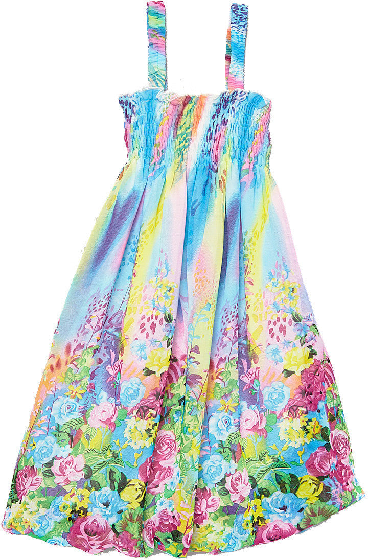 Blue Rainbow Floral Chiffon Baby Doll Dress