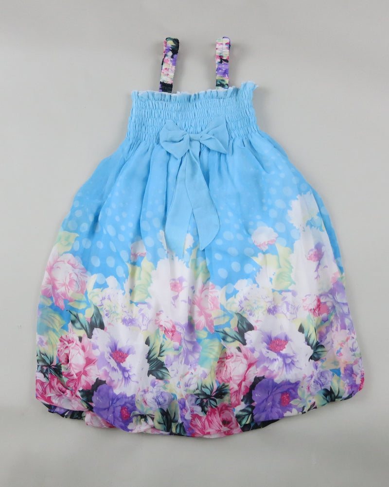 Blue Floral Chiffon Baby Doll Dress