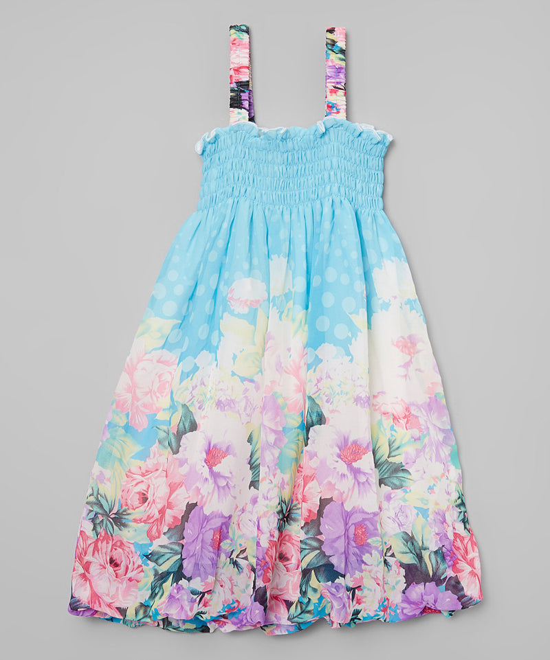 Blue Floral Chiffon Baby Doll Dress