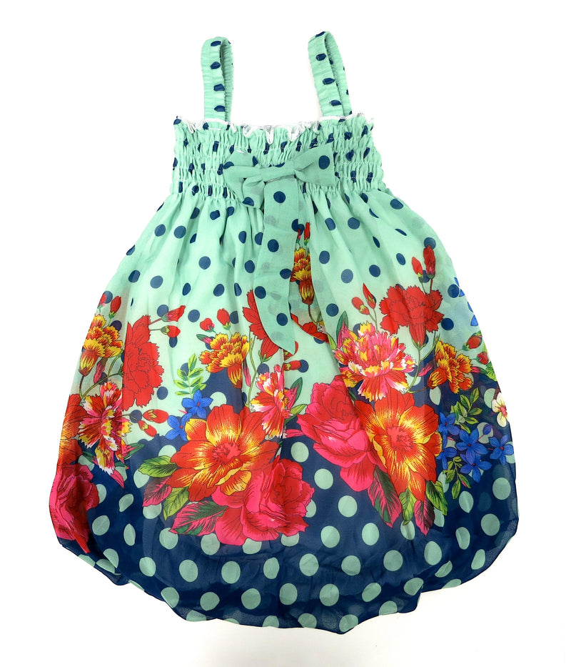 Teal Polkadots Floral Chiffon Baby Doll Dress