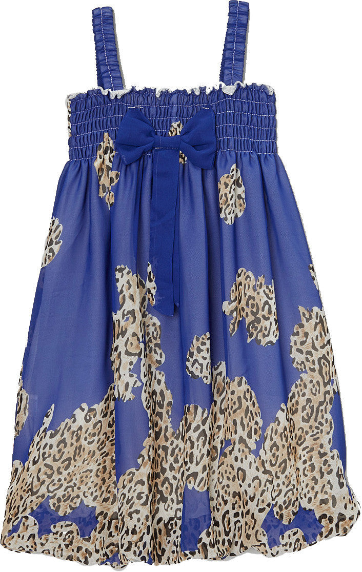 Royal Blue Leopard Chiffon Baby Doll Dress