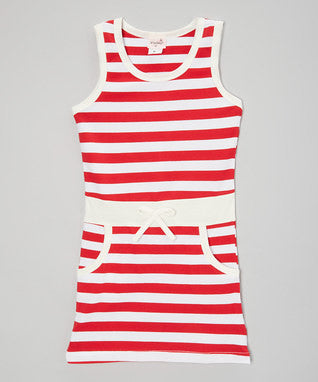Red & White Striped Cotton Polo Dress