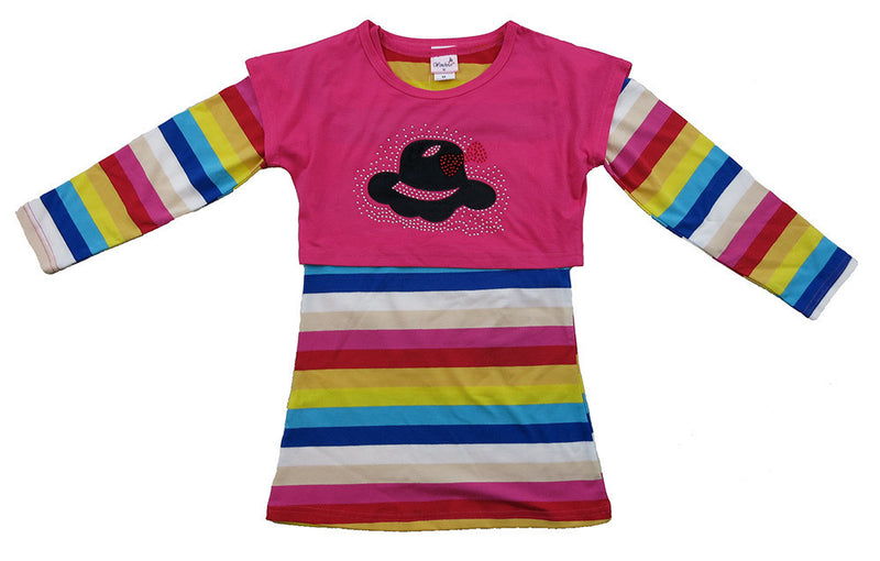 Rainbow Long Sleeve Cotton Dress With Hot Pink Vest