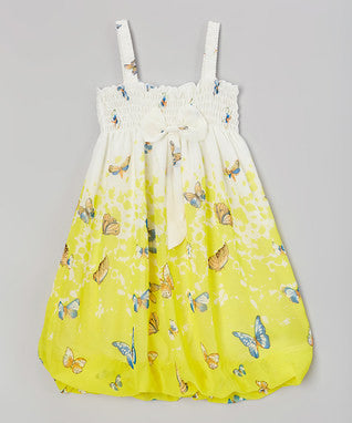 White/Yellow Butterflies Chiffon Baby Doll Dress