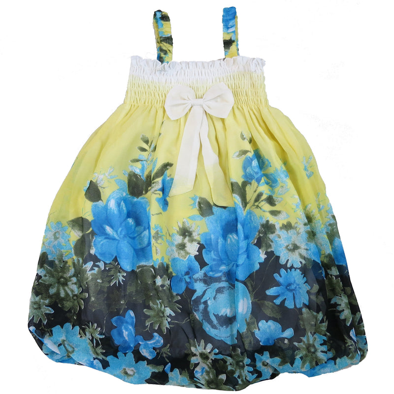 Yellow & Blue Floral Chiffon Baby Doll Dress