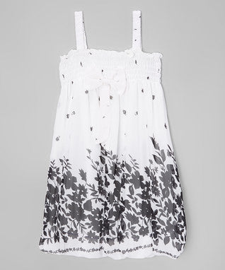 Black & White Leaves Chiffon Baby Doll Dress