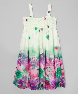 Lime Green & Purple Chiffon Baby Doll Dress