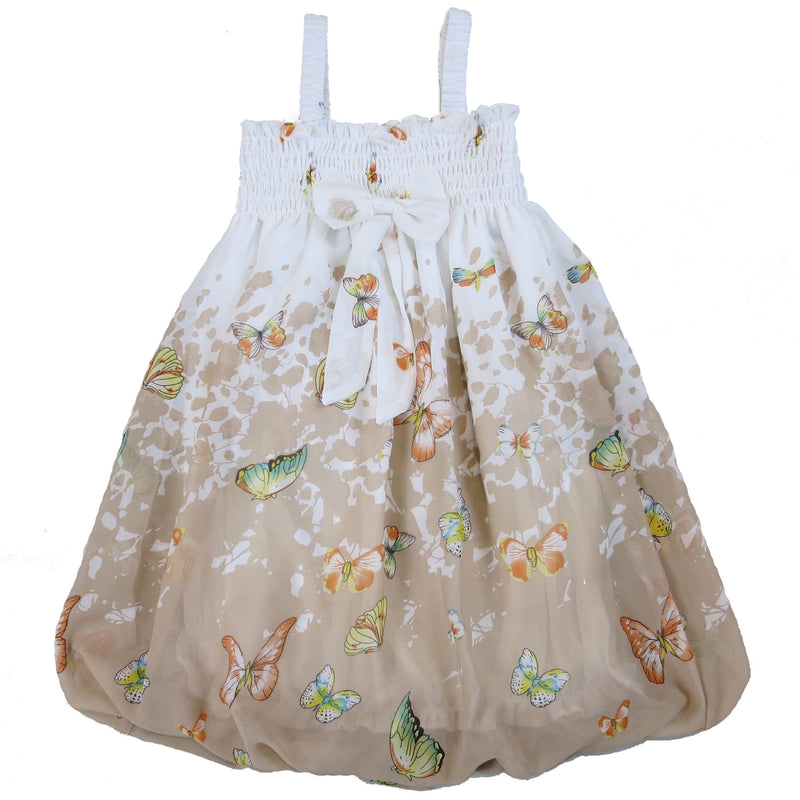 White & Brown Butterflies Chiffon Baby Doll Dress