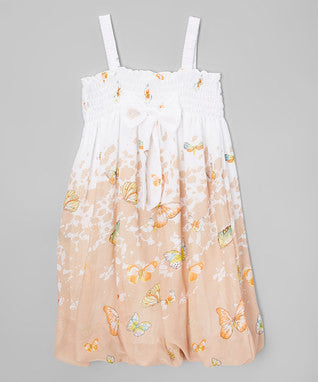 White & Brown Butterflies Chiffon Baby Doll Dress