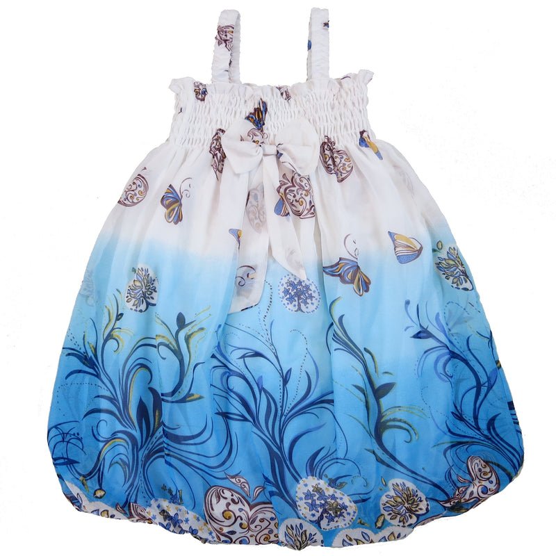 Blue & White Butterfly & Tree Chiffon Baby Doll Dress