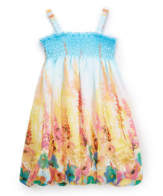 Blue & Yellow Floral Chiffon Baby Doll Dress