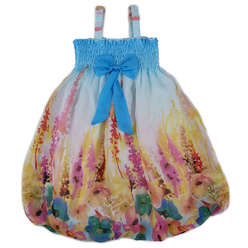 Blue & Yellow Floral Chiffon Baby Doll Dress