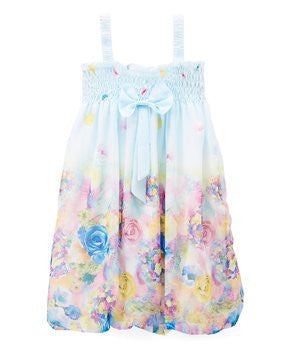 Baby Blue Rose Floral Chiffon Baby Doll Dress