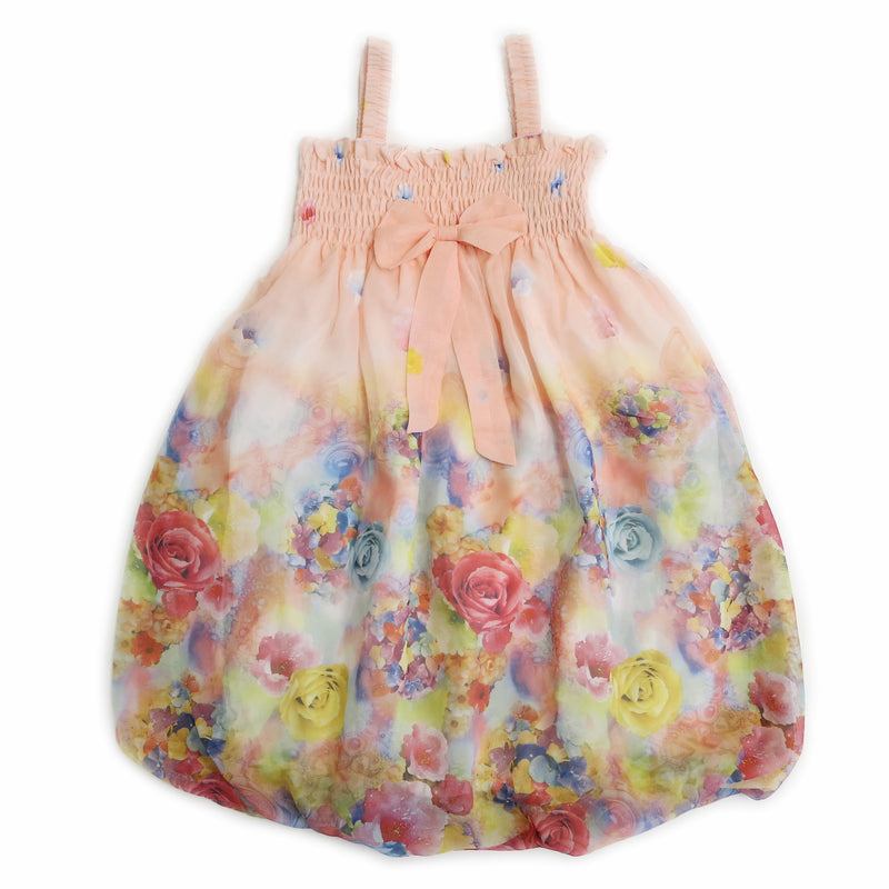 Coral Rose Floral Chiffon Baby Doll Dress