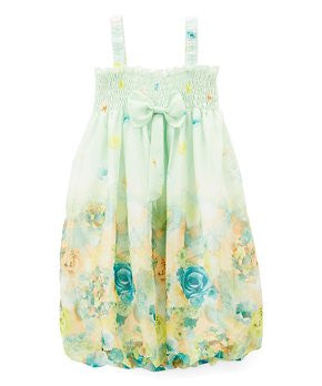Teal Rose Floral Chiffon Baby Doll Dress