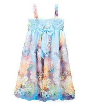 Baby Blue Peony Butterfly Chiffon Baby Doll Dress