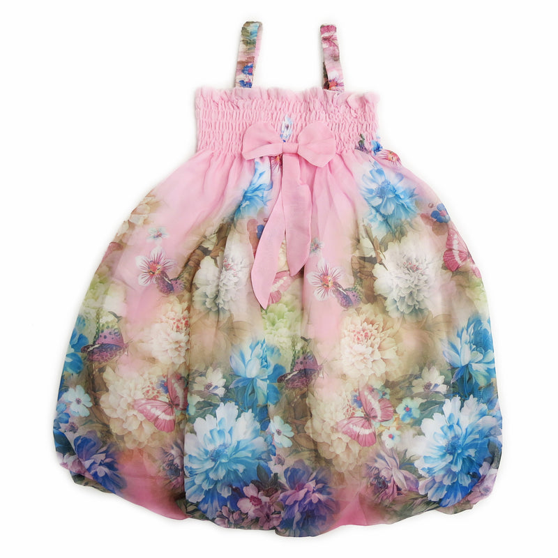 Light Pink Peony Butterfly Chiffon Baby Doll Dress